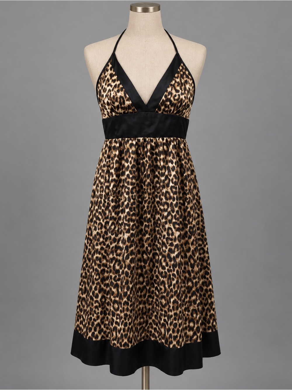 Vintage 90's S/M Leopard Animal Print Satin
Trim SEXY Halter Event Party…